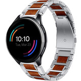 Strap-it® OnePlus Watch houten/stalen band (zilver)