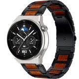 Strap-it® Huawei Watch GT 3 Pro 46mm houten/stalen band (zwart)