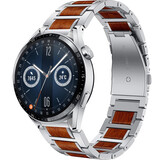Strap-it® Huawei Watch GT 3 46mm houten/stalen band (zilver) Strap-it® Huawei Watch GT 3 46mm houten/stalen band (zilver)