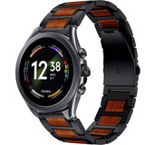 Strap-it® Fossil Gen 6 44mm houten/stalen band (zwart)