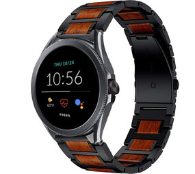 Strap-it® Fossil Gen 5e 44mm houten/stalen band (zwart) Strap-it® Fossil Gen 5e 44mm houten/stalen band (zwart)