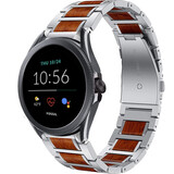 Strap-it® Fossil Gen 5e 44mm houten/stalen band (zilver)