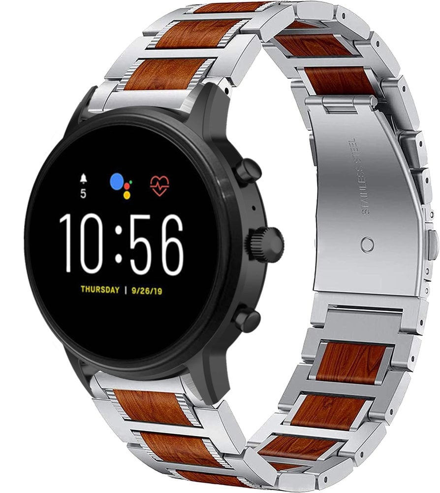 Strap-it® Strap-it Fossil Gen 5 houten/stalen band (zilver)