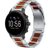 Strap-it® Fossil Gen 5 houten/stalen band (zilver)