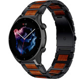 Strap-it® Amazfit GTR 3 (Pro) houten/stalen band (zwart)