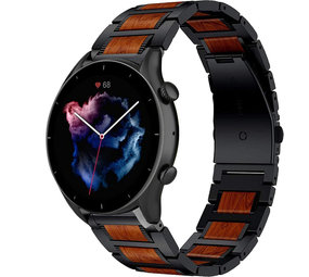 Strap-it® Amazfit GTR 3 (Pro) houten/stalen band (zwart)