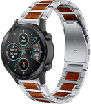 Strap-it® Strap-it Honor Magic Watch 2 46mm houten/stalen band (zilver)