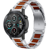 Strap-it® Honor Magic Watch 2 46mm houten/stalen band (zilver)