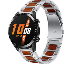 Strap-it® Huawei Watch GT 2 46mm houten/stalen band (zilver)