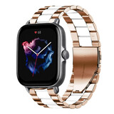 Strap-it® Amazfit GTS 3 stalen band (roségoud/wit)