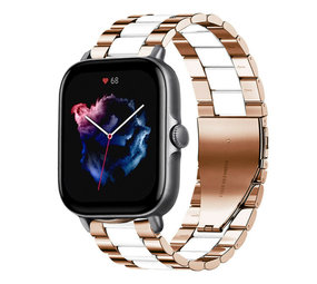 Strap-it® Amazfit GTS 3 stalen band (roségoud/wit)