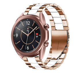 Strap-it® Samsung Galaxy Watch 3 41mm stalen band (roségoud/wit)