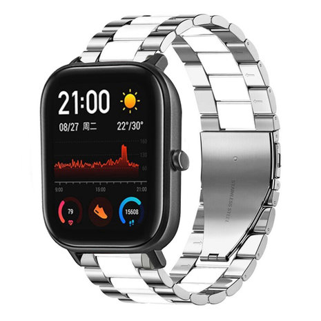 Strap-it® Strap-it Xiaomi Amazfit GTS stalen band (zilver/wit)