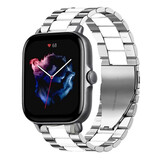Strap-it® Amazfit GTS 3 stalen band (zilver/wit)