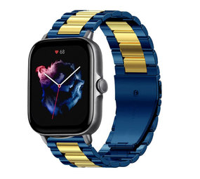 Strap-it® Amazfit GTS 3 stalen band (blauw/goud) Strap-it® Amazfit GTS 3 stalen band (blauw/goud)