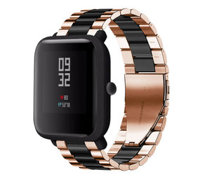 Strap-it® Xiaomi Amazfit Bip stalen band (roségoud/zwart) Strap-it® Xiaomi Amazfit Bip stalen band (roségoud/zwart)
