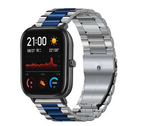 Strap-it® Xiaomi Amazfit GTS stalen band (zilver/blauw)