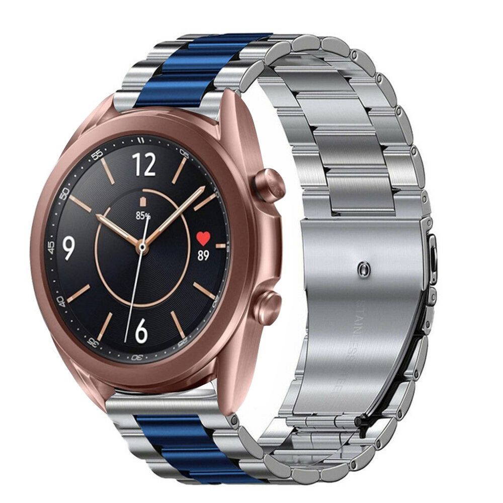 Strap-it® Strap-it Samsung Galaxy Watch 3 41mm stalen band (zilver/blauw)