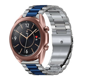 Strap-it® Samsung Galaxy Watch 3 41mm stalen band (zilver/blauw)