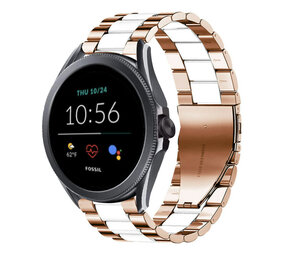 Strap-it® Fossil Gen 5e 44mm stalen band (roségoud/wit)