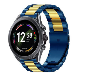 Strap-it® Fossil Gen 6 44mm stalen band (blauw/goud)