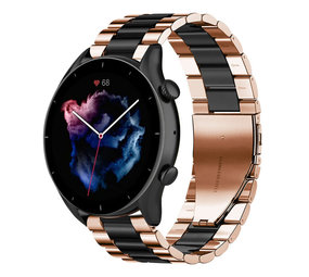 Strap-it® Amazfit GTR 3 (Pro) stalen band (roségoud/zwart) Strap-it® Amazfit GTR 3 (Pro) stalen band (roségoud/zwart)