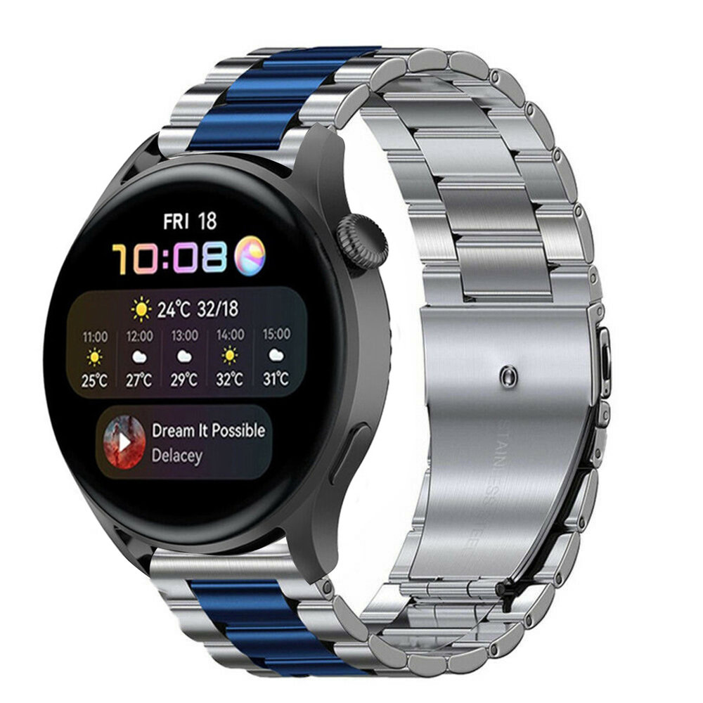 Strap-it® Strap-it Huawei Watch 3 (Pro) stalen band (zilver/blauw) Strap-it® Strap-it Huawei Watch 3 (Pro) stalen band (zilver/blauw)
