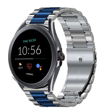Strap-it® Strap-it Fossil Gen 5e 44mm stalen band (zilver/blauw)