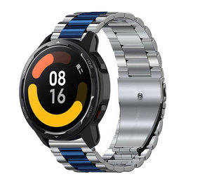 Strap-it® Xiaomi Watch S1 stalen band (zilver/blauw)