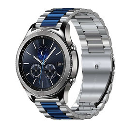 Strap-it® Samsung Gear S3 stalen band (zilver/blauw)
