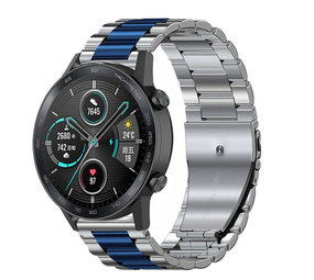 Strap-it® Honor Magic Watch 2 stalen band (zilver/blauw)