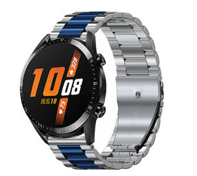 Strap-it® Huawei Watch GT 2 stalen band (zilver/blauw)