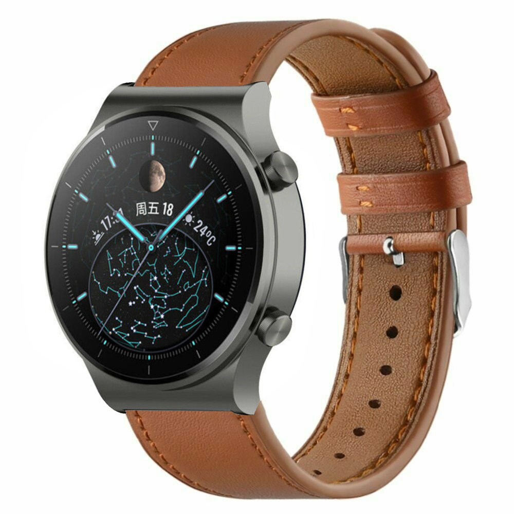 Strap-it® Strap-it Huawei Watch GT 2 Pro leren bandje (strak bruin)