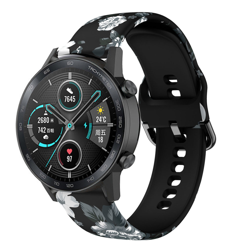Strap-it® Strap-it Grey Flower Honor Magic Watch 2 42mm bandje Strap-it® Strap-it Grey Flower Honor Magic Watch 2 42mm bandje