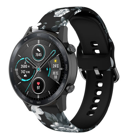 Strap-it® Strap-it Grey Flower Honor Magic Watch 2 42mm bandje Strap-it® Strap-it Grey Flower Honor Magic Watch 2 42mm bandje