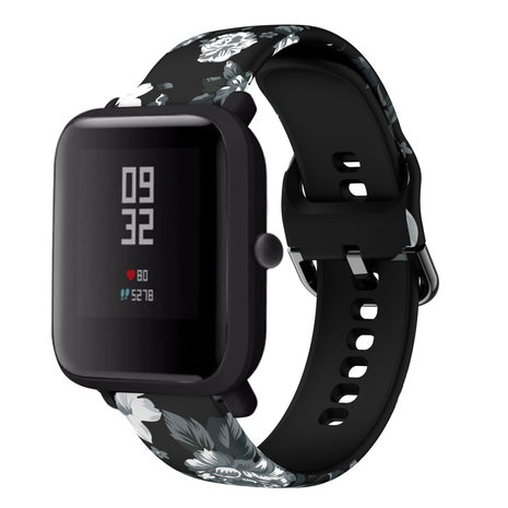 Strap-it® Strap-it Grey Flower Xiaomi Amazfit Bip bandje Strap-it® Strap-it Grey Flower Xiaomi Amazfit Bip bandje