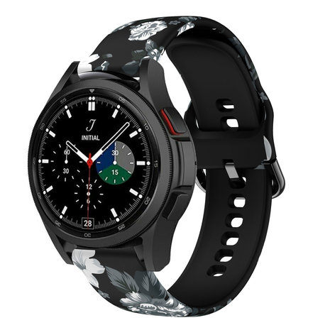 Strap-it® Strap-it Grey Flower Samsung Galaxy Watch 4 Classic 46mm bandje Strap-it® Strap-it Grey Flower Samsung Galaxy Watch 4 Classic 46mm bandje