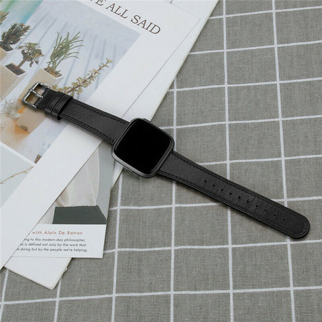 Strap-it® Strap-it Fitbit Versa leren bandje (zwart)