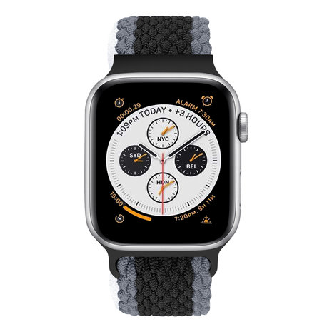 Strap-it® Strap-it Apple Watch verstelbaar geweven nylon bandje (zwart/grijs)
