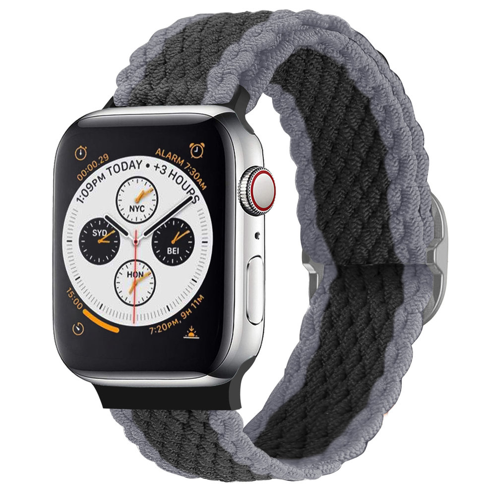 Strap-it® Strap-it Apple Watch verstelbaar geweven nylon bandje (zwart/grijs)