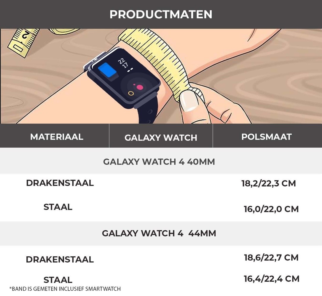 Strap-it® Strap-it Samsung Galaxy Watch 4 - 44mm stalen band (sterrenlicht)