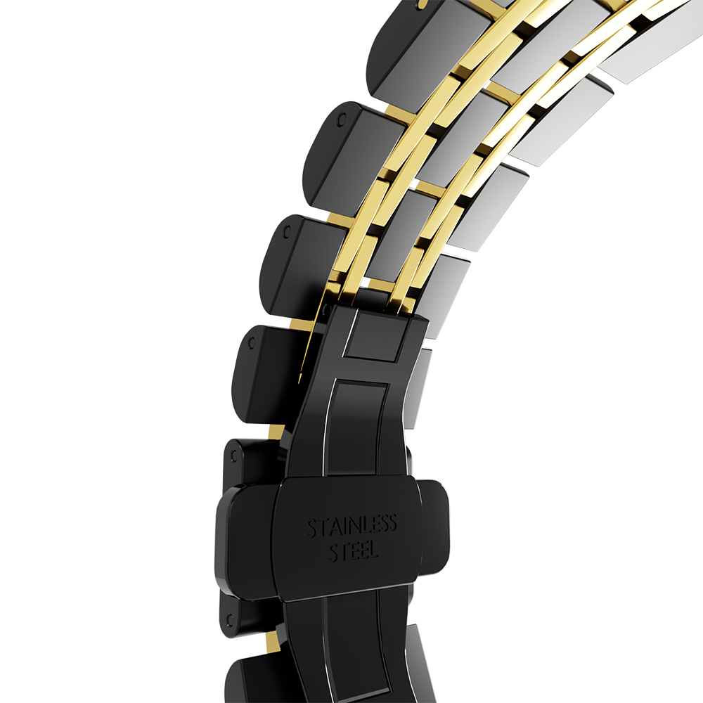 Strap-it® Strap-it Xiaomi Amazfit Bip duo stalen schakel band (zwart/goud) Strap-it® Strap-it Xiaomi Amazfit Bip duo stalen schakel band (zwart/goud)