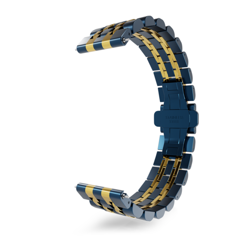 Strap-it OnePlus Watch duo stalen schakel band (blauw/goud)
