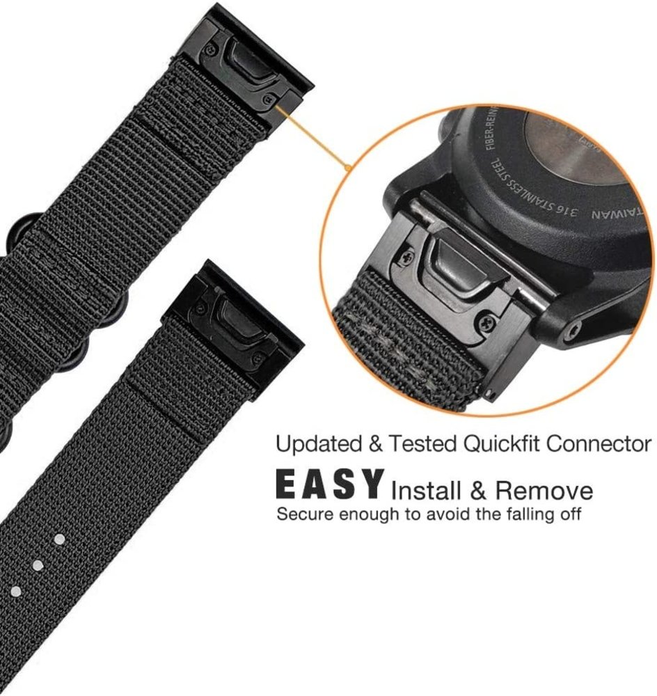 Garmin Fenix 5x 6x nylon gesp band zwart Smartwatchbanden