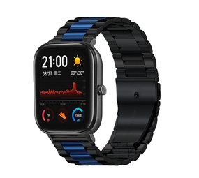 Strap-it® Xiaomi Amazfit GTS stalen band (zwart/blauw)