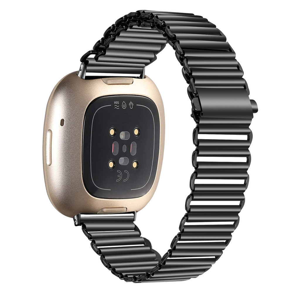 Strap-it® Strap-it Fitbit Versa 3 stalen loop bandje (zwart)
