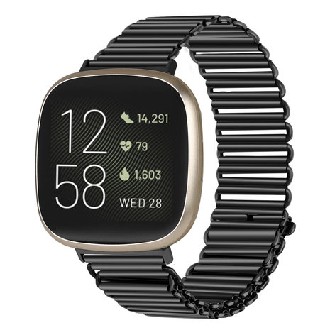 Strap-it® Strap-it Fitbit Versa 3 stalen loop bandje (zwart)
