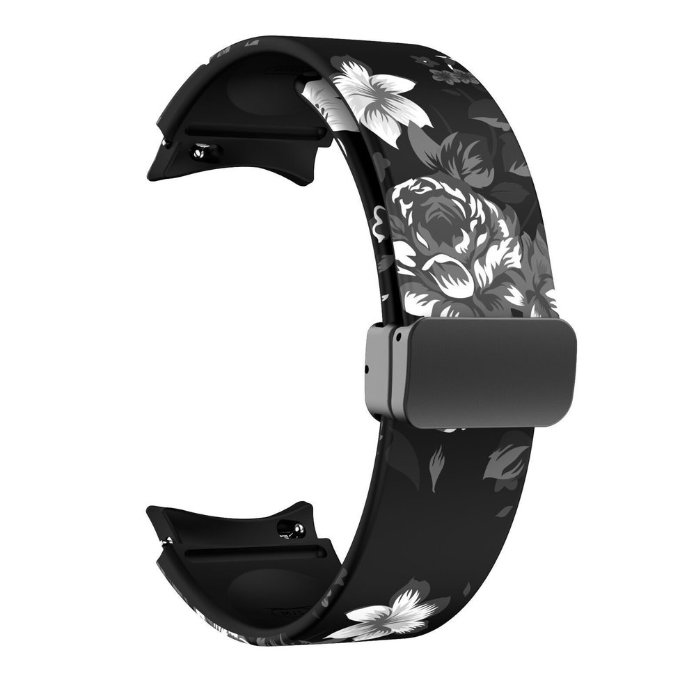 Strap-it® Strap-it Grey Flower Samsung Galaxy Watch 4 Classic 46mm magnetisch bandje Strap-it® Strap-it Grey Flower Samsung Galaxy Watch 4 Classic 46mm magnetisch bandje