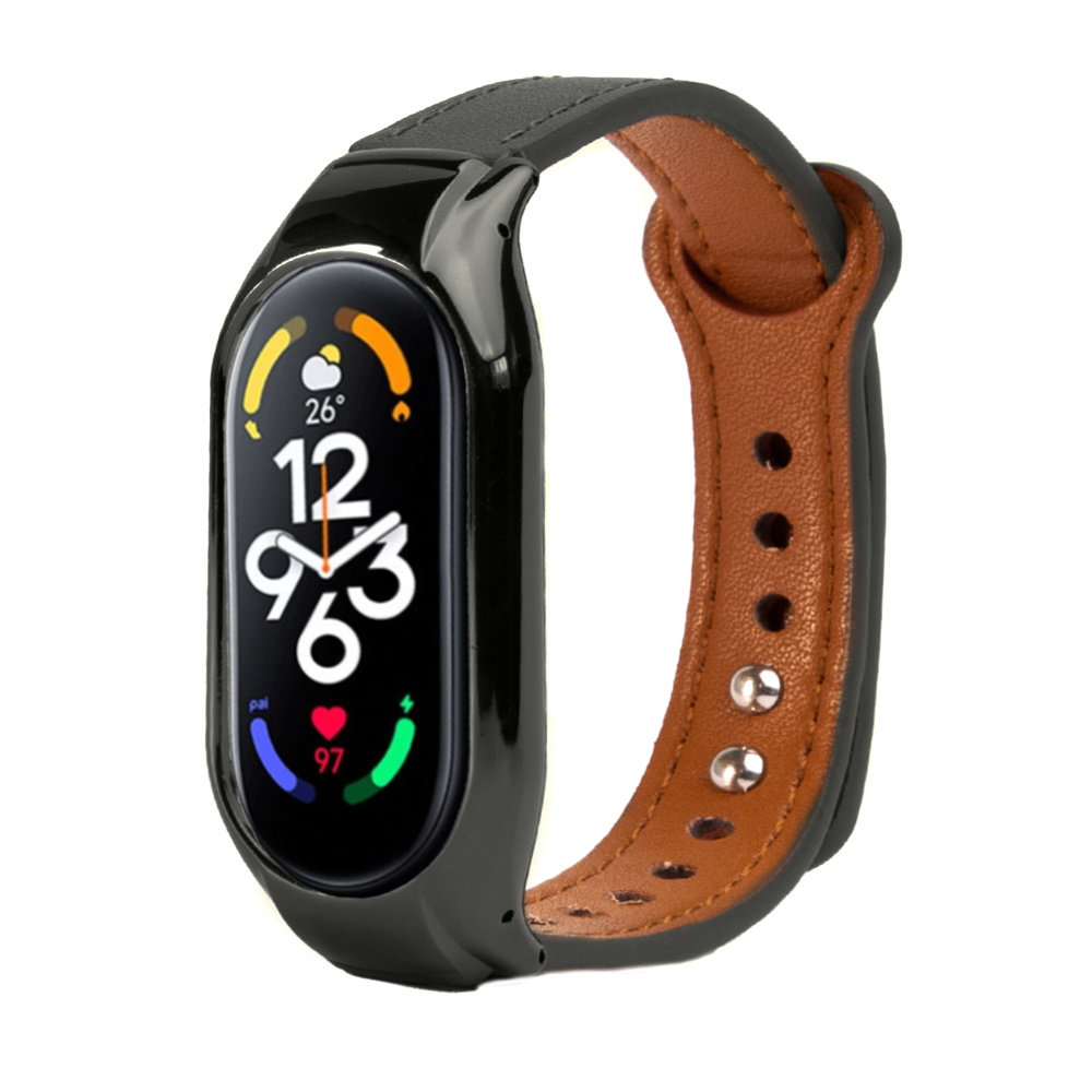 Strap-it® Strap-it Xiaomi Mi Band 7 leren bandje (zwart)