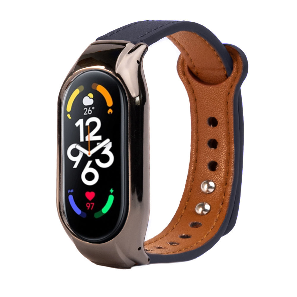 Strap-it® Strap-it Xiaomi Mi Band 7 leren bandje (blauw)